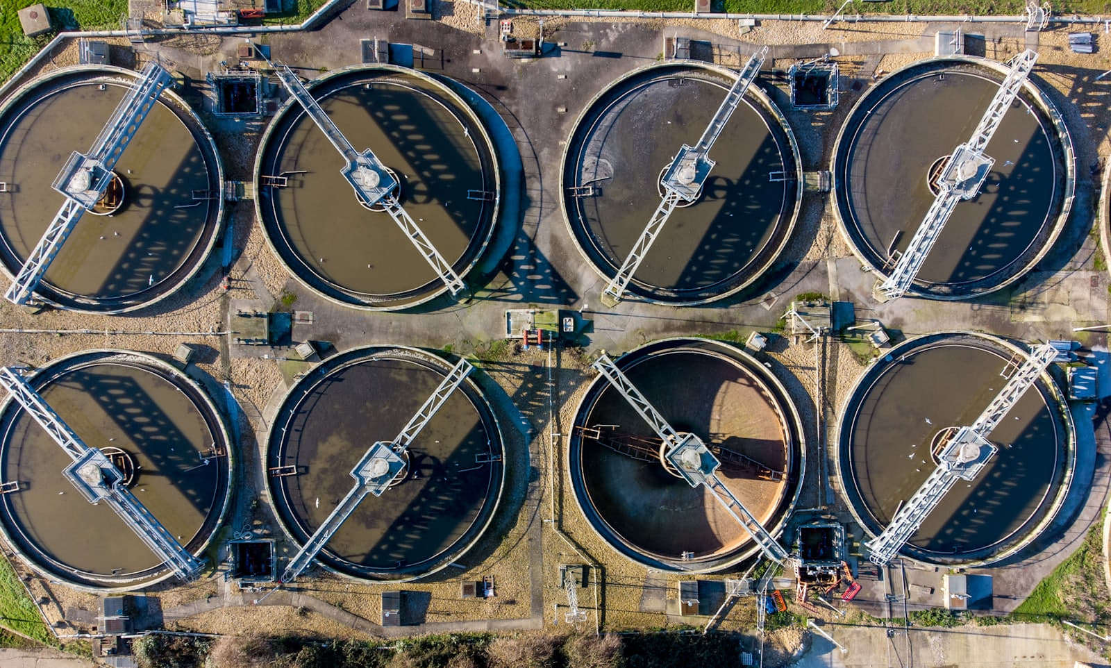 Circular treatment tanks at a water-treatment works